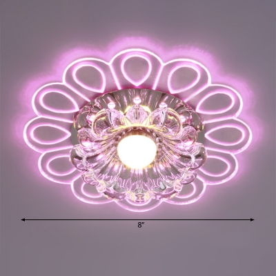 Flower Ceiling Fixture Modern Cut Crystal LED White Flush Mount Lighting in Warm/White/Multi Color Light