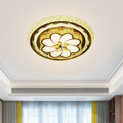 Flower Flush Mount Lighting Contemporary Crystal LED Bedroom Ceiling Light Fixture in Stainless-Steel