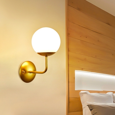 Gold 1 Head Wall Mount Light Colonial Opal Frosted Glass Ball Wall Mounted Lighting for Study Room