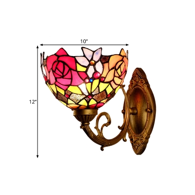 Gold Bowl Wall Mount Light Fixture Tiffany 1 Light Stained Glass Wall Lighting Ideas with Flower Pattern