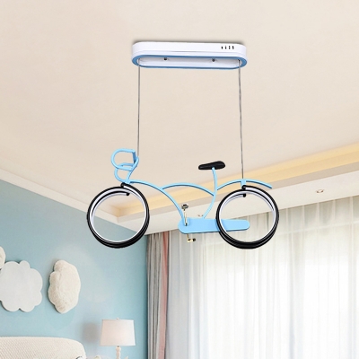 Kids Bike LED Flush-Mount Light Fixture Metal Child Room Ceiling Lighting in Silver/Blue/Pink