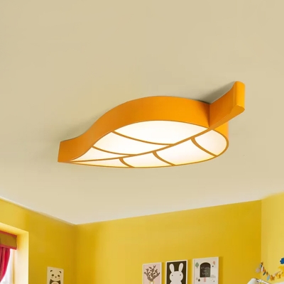 Leave Flush Mount Lamp Fixture Minimalist Red/Yellow/Green LED Ceiling Light for Children Room