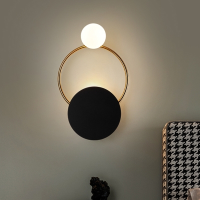 LED Bedside Wall Lighting Modernism Black Wall Sconce with Circle Metallic Shade, Yellow/White Light
