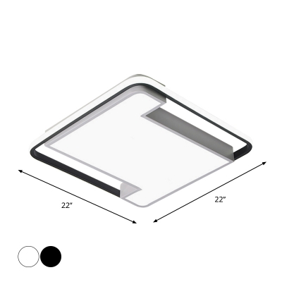 LED Sleeping Room Flush Lamp Minimalist Black/White Ceiling Mounted Light with Squared Acrylic Shade, 18