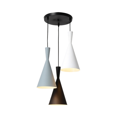 Metallic Conic Multi Light Pendant Modern 3 Bulbs Down Lighting with Linear/Round Canopy in Black