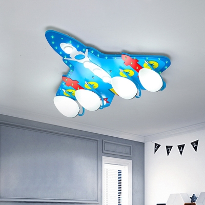 Minimalist Airplane Semi Flush Metallic 4-Head Bedroom Close to Ceiling Lamp in Blue