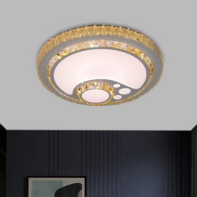 Minimalist Round Flush Mount Lighting Crystal Kids Bedroom LED Ceiling Light in Chrome