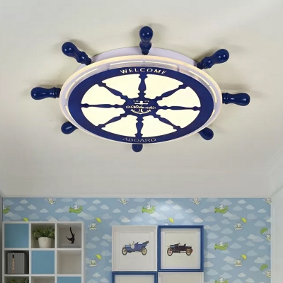 Nautical Rudder Flush Lamp Fixture Acrylic LED Bedroom Ceiling Flush Mount in Blue