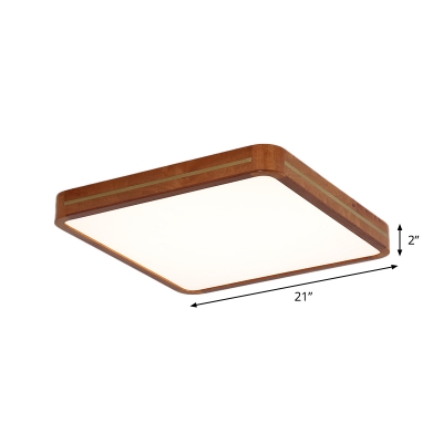 Nordic Square/Rectangular LED Flushmount Wood Living Room Ultra-Thin Ceiling Lamp in Brown, 17
