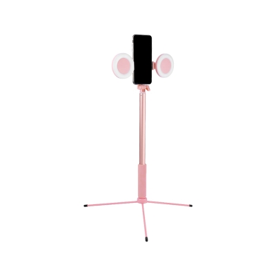Phone Holder LED Vanity Lighting Modernism Pink Self Stick Fill Light with Round Metallic Shade, USB