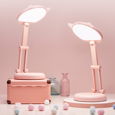 Plastic Round Table Light Macaron LED Night Lighting with Adjustable Arm Design in Pink