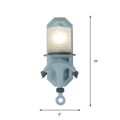 Resin Anchor Wall Mount Lighting Mediterranean 1/2 Light Wall Lamp with Cylinder Opaque Glass Shade in Blue