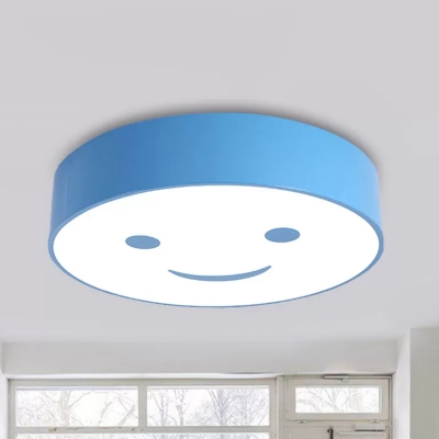 Round Flush Mount Lighting Modern Acrylic Red/Yellow/Blue LED Ceiling Light Fixture with Smiling Face Design