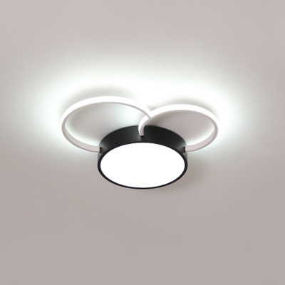 Round Metal Ceiling Flush Mount Contemporary Black and White LED Flushmount Light for Bedroom, 16
