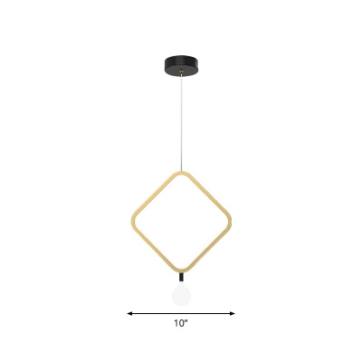 Round/Rhombus Frame Pendant Lamp Minimalism Metal LED Gold Suspension Lighting in Warm/White Light