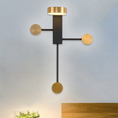 Round Wall Light Sconce Modernist Metallic 4 Lights Black LED Wall Mounted Lighting, Warm/White Light