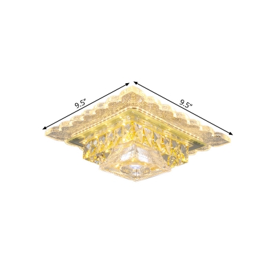 Silver LED Square Ceiling Lighting Simplicity Clear Crystal Flush Mount Lamp in Warm/White Light