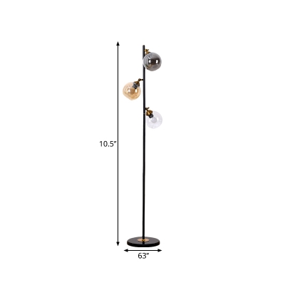 Simple 3 Bulbs Tree Floor Lamp Black Global Stand Up Light with Multicolored Glass Shade