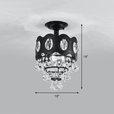 Simplicity Cascading Semi Mount Lighting Clear Crystal 1/3/5-Bulb Porch Close to Ceiling Light in Black