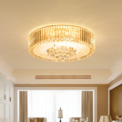 Simplicity Drum Ceiling Light Crystal Orbs Living Room LED Flush Mount Lighting in Gold