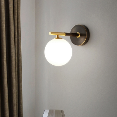 Sphere Milky Glass Wall Lighting Simple 1/2-Light Brass Wall Mounted Lamp with Horizontal Arm