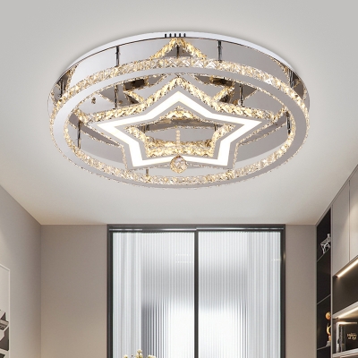 Stainless-Steel LED Star Semi Flush Modern Style Crystal Block Close to Ceiling Lighting