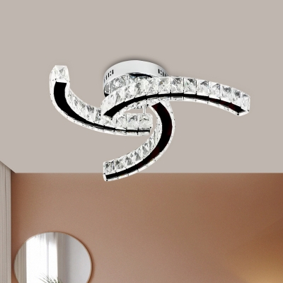 Stainless-Steel Twisted Ceiling Flush Modern Clear Crystal LED Flush Mount in Warm/White Light
