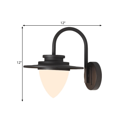 1 Bulb Frosted Glass Wall Lamp Factory Black/Dark Coffee Teardrop Patio Wall Lighting with Swirled Arm