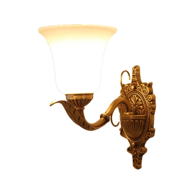 1 Bulb Frosted Glass Wall Mount Light Fixture Classic Brass Bell Shaped Wall Sconce for Living Room