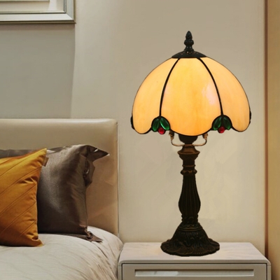 1-Light Scalloped Dome Nightstand Light Tiffany White Glass Table Lighting for Bedroom