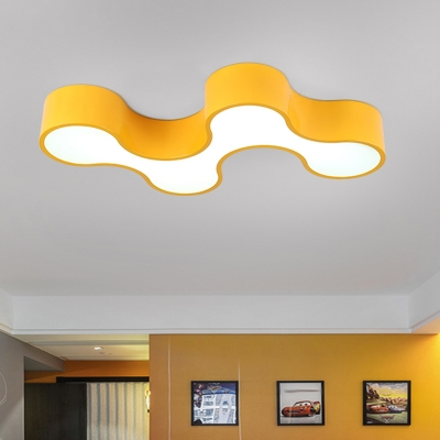 Acrylic Earthworm Flush Mount Light Kids Style Yellow/Red/Blue LED Close to Ceiling Lamp for Parlor