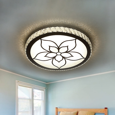 Acrylic Flower Semi Flush Light Modern Style LED Round Ceiling Lamp in Chrome with Crystal Deco