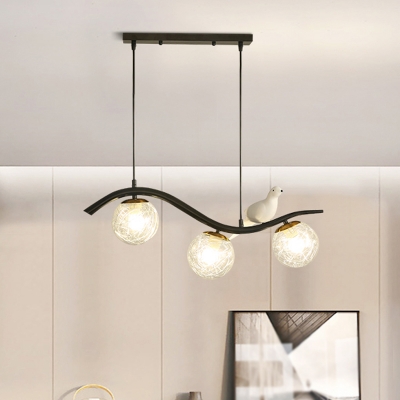 Black Orb Island Lighting Ideas Simplicity 3 Lights Clear/White Glass Ceiling Lamp with Bird on Wavy Beam