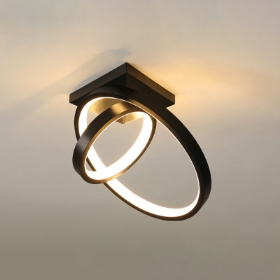 Black/White Rings Flushmount Modern LED Metallic Ceiling Lamp with Triangle Canopy in Warm/White Light