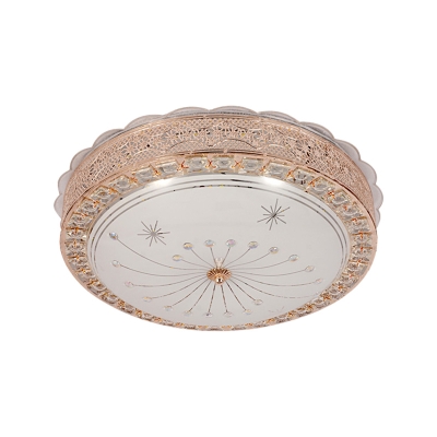 Bowl Textured Glass Ceiling Light Minimalism LED Gold Flush Mount Fixture with Beveled Crystal Deco