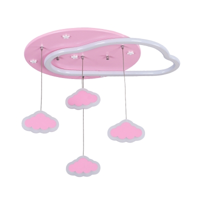 Cartoon LED Flush Mount Lighting Blue/Pink Star/Loving Heart/Cloud Ceiling Light with Acrylic Shade and Draping