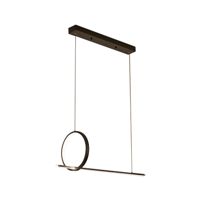 Circle and Linear Island Lamp Modernist Metallic 1/2-Head Black Suspension Pendant for Dining Room