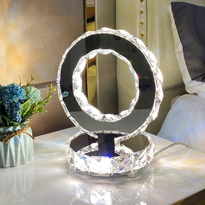 Circular Task Lighting Modern Clear Crystal LED Chrome Table Lamp in Warm/White Light for Bedroom