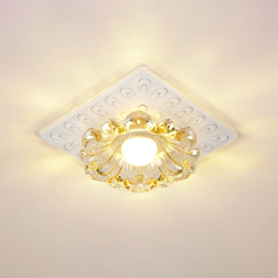 Cut Crystal Blossom Flush Mount Simple LED White Ceiling Lamp with Round/Square Canopy in Warm/White Light