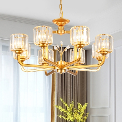 Drum Chandelier Light Fixture Modern Faceted Crystal 6/8 Heads  Gold Hanging Lamp Kit with Sputnik Design