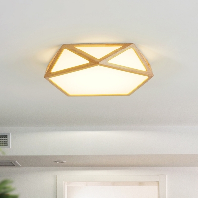 Faceted Bedroom Ceiling Flushmount Lamp Wooden 16.5