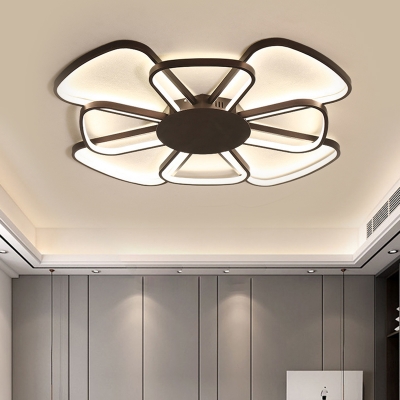 Flower Ceiling Mounted Light Contemporary Metallic LED Coffee Flushmount Lamp in Warm/White Light