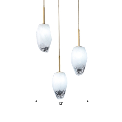Frosted Glass Geometric Cluster Pendant Modern 3 Lights Gold Finish Hanging Light Fixture with Linear/Round Canopy