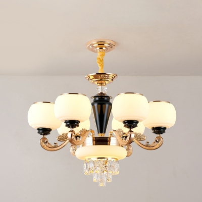 Globe Chandelier Modernism Milk Glass 6 Bulbs Dining Room Ceiling Suspension Lamp in Gold