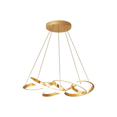 Gold Crossed Circle Pendant Chandelier Simplicity LED Metallic Hanging Ceiling Light in Warm/White Light