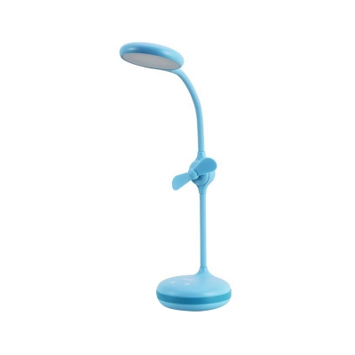 Kids Flexible Gooseneck Touch Study Lamp Plastic Bedroom USB Charging LED Reading Light in Blue/White/Pink with Mini Fan Function