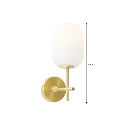 Lantern Wall Mounted Light Contemporary Ribbed Glass Single Head Bedroom Wall Lighting in Gold