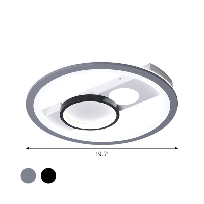 LED Bedroom Flush Light Modernity Black/Grey Ceiling Lamp with Circle Acrylic Shade in Warm/White Light, 16