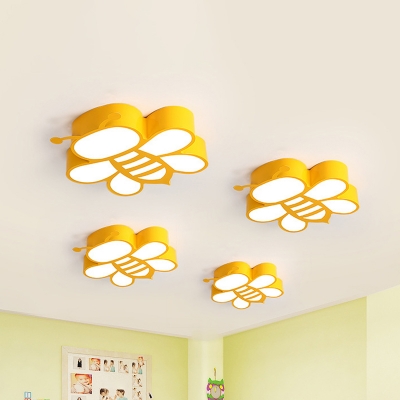 LED Kindergarten Ceiling Fixture Modern Yellow Flush Mount Lamp with Bee Acrylic Shade in Warm/White Light (The Customization will be 7-8 days)