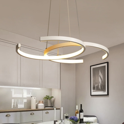 LED Restaurant Pendant Chandelier Simplicity Black/White Drop Lamp with Dual C-Shape Metal Shade in Warm/White Light